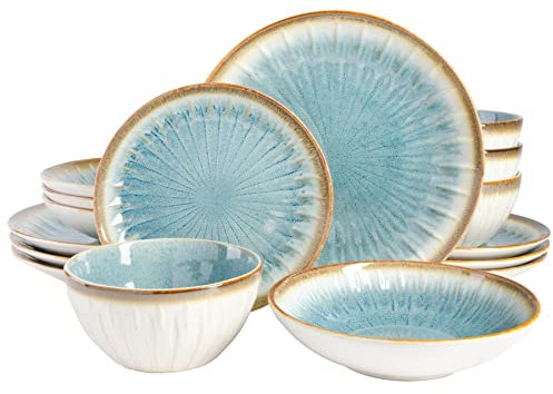 Gibson Elite, Vajilla de 16 piezas Elite Mayfair Bay con relieves, azul