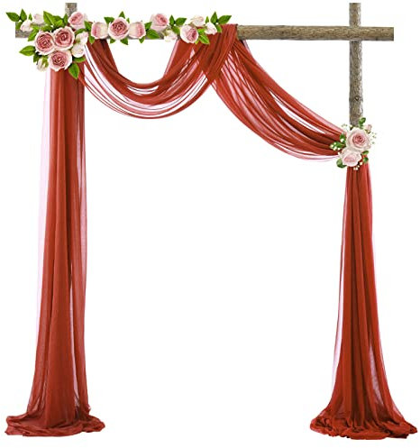 EXQULEG Querbehang Freihanddeko für Hochzeitsbogen & Traubogen Hochtzeit Himmelbett Vorhänge Halbtransparent Vorhang Chiffon Stoff für Party Zeremonie Bühne Empfang Dekorationen (Karamell,70x550cm)