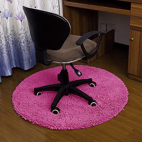 Waschmaschinenfeste,Runde Badezimmer Matte,Luxus Chenille Bad Tepiche Rutschfest Getuftete Tepiche Dick Mikrofaser Bodenmatte,Shaggy Saugfähig Badematte Weich Hochflor Carpet-Pink a Diameter:120cm(47i