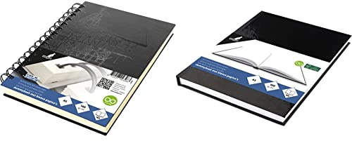 Kangaro Skizzenbuch A5 blanko, Wire-o, Hardcover, schwarz mit Druck, 140g creme Papier, K-5577 & Skizzenbuch A5 blanko mit schwarzem Hardcover, 80 Blatt 100g weiß Säurefreies Papier