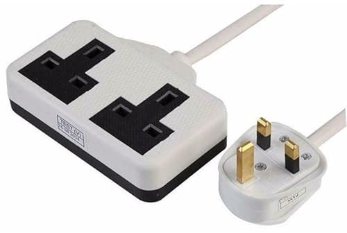 Mr. Gadget's Solutions 2 Gang Way - Cable de extensión de 15 m, cable de alimentación extra de goma, color blanco
