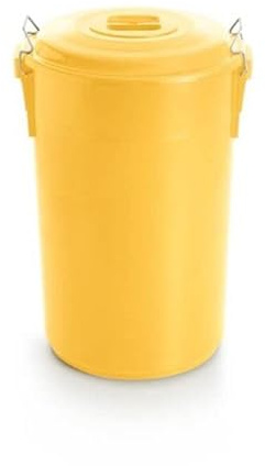 PLASVIDAVI Cubo de basura industrial reforzado amarillo con tapadera y asas. Capacidad 120 Litros. Especial exterior