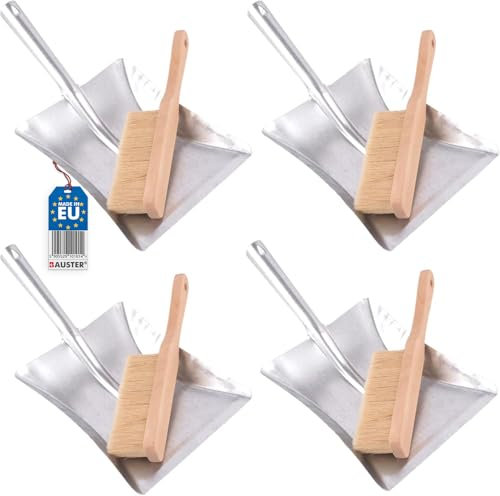BAUSTER® Lot de 4 balais avec pelle à balayette et pelle en métal galvanisé, balayette et pelle robustes