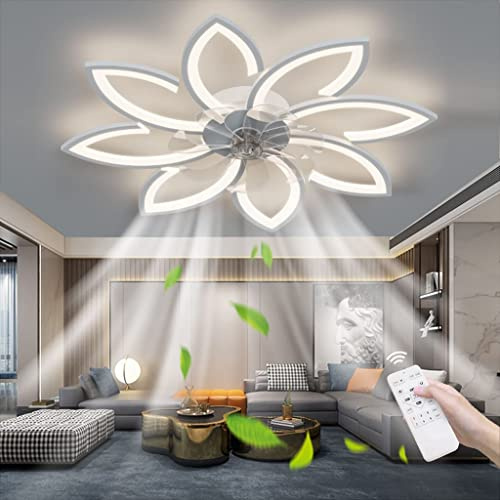 Leise Deckenventilator Mit Light, Deckenventilator Und Beleuchtung Ventilatorlicht Dimmbare Farbe Helligkeit 70W Kreative Acryl- Blumenform Deckenleuchte Mit Ventilator Lampe