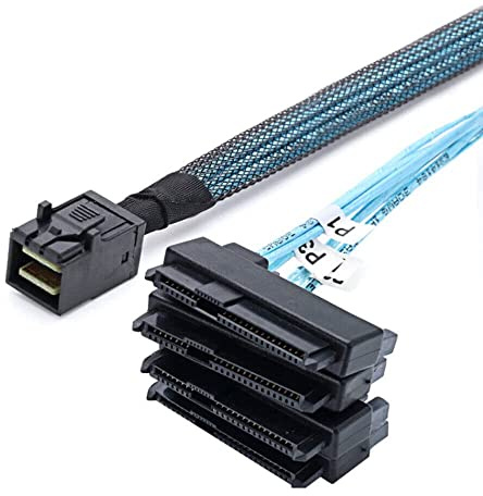 Allowish Mini SAS HD SFF-8643 till 4 portar SAS SFF-8482 server höghastighetsanslutning kabel (0,5 m, svart)