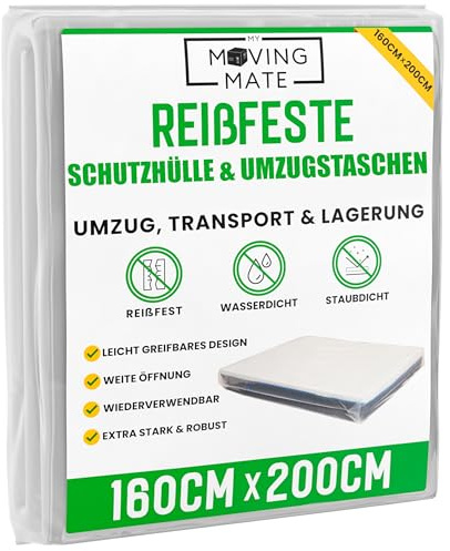 Matratzenhülle 160 x 200 cm für Umzug und Lagerung – Schutzhülle für Matratzen 160x200 – Matratzenhülle Aufbewahrung – Robuste, Wiederverwendbare, Reißfeste Matratzentasche