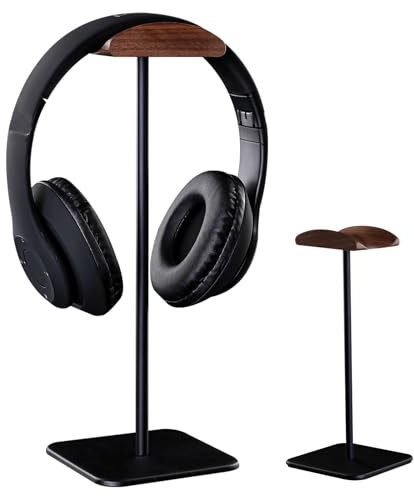 BYZESTY Support Casque, Support Casque avec Base Lourde, Support pour Casque en Aluminium avec Appui-tête en Noyer, Accessoires pour Toutes Les de Casques (Noir)