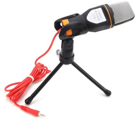 jojofuny Kleiner Mikrofon für Handy und Computer, Aluminiumlegierung ABS | Karaoke Mikrofon mit Ständer, Schwarz, mit Ohrhörern, für Chatting, Superleicht zu Tragen