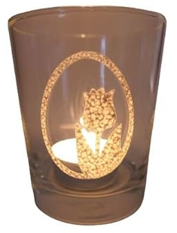 Lichtidee Teelicht Glas Windlicht Glas, Tischlicht Tulpe im Ei, Keramik Effekt innen Handmade Unikat Liebe Ostern Muttertaggeschenk, Höhe 8cm,