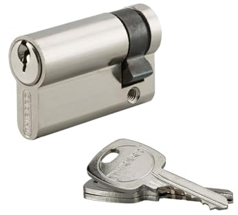 THIRARD Demi-cylindre de serrure UNIKEY, 40 x 10 mm, nickelé | S'entrouvrant, 3 clés fournies, mécanisme à goupilles, montage standard, finition nickelée, haute compatibilité
