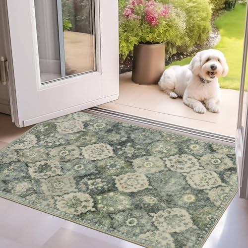 Cekene Door Mats Indoor Outdoor 60x90cm Washable Non-slip Doormat Inside Welcome Entrance Mats Absorbent Dirt Resist Low Pile Entrance Rug for Entryway Front Back Door Grey