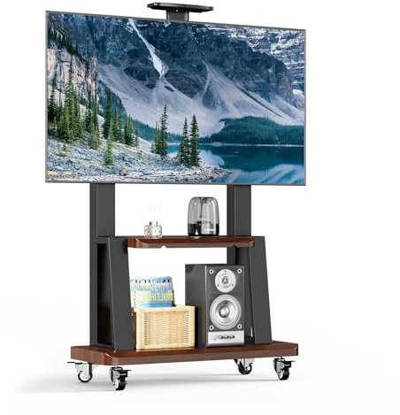 Mobil TV-stativ rullande TV-vagn med hjul för 32–75 tum platt/böjd LED/LCD/OLED bärbart golv-TV-stativ med hylla, justerbar höjd håller upp till 80 kg, max VESA 600 x 400 mm (svart)