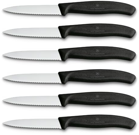 Victorinox Swiss Classic Profi Gemüsemesser-Set, 6-teilig, Allzweckmesser, Wellenschliff, Scharfe Klingen, 8 cm, Robuste Kunststoffgriffe, Schwarz