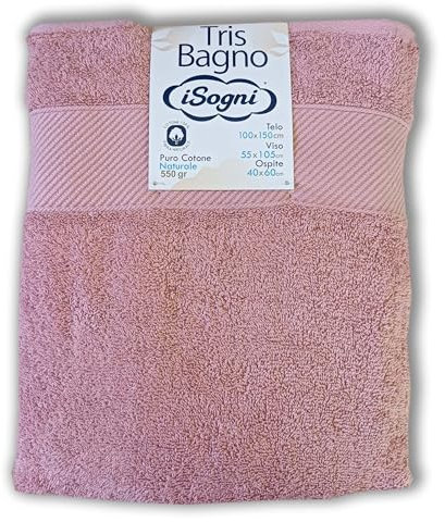 I SOGNI Tris Bagno Bnb in Spugna di Puro Cotone 100% Asciugamani: telo, viso, ospite (Rosa Cipria)