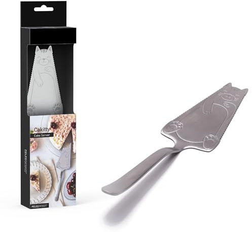 PELEG Design Cakitty Stainless Steel Cat-Shaped Cake Knife and Pie Server – Cake Cutting Knife with Serrated Edges, Dishwasher Safe - Ideal Gift Idea