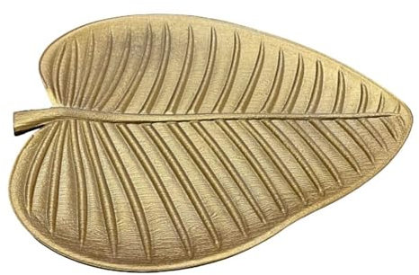 HOME DECO FACTORY - HD0457 Vacía Bolsillos Hoja Dorada - Almacenamiento Decorativo para Llaves y Joyas - Diseñado para Consola o Aparador - Tamaño 25 cm - Color Oro