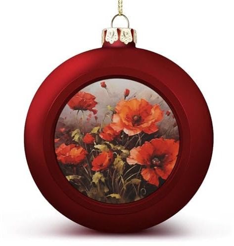 Weihnachtskugel-Ornamente, Ölgemälde, roter Blumendruck, vielseitig verwendbar, festliche Heimdekoration, ideal für Baum und Heimdekoration