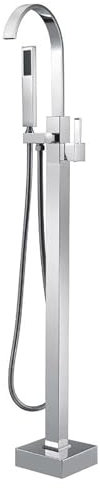 Robinet Robinet de douche à haut débit sur pied, robinet cascade, remplisseur de baignoire, montage au sol, salle de bain, bec pivotant en laiton, poignée unique avec douche à main, nickel brossé (nic