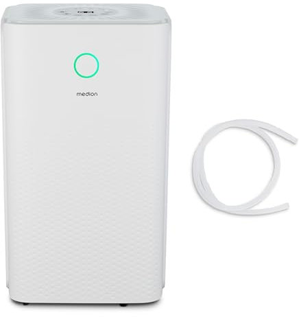 MEDION DH10 Luftentfeuchter elektrisch (bis zu 50m³ (15m²), 12Liter/24h, 38db leise, elektrischer Raumentfeuchter, Normalbetrieb, Wäschemodus, Ventilatorbetrieb, Timer, Bodenrollen, Entfeuchter)