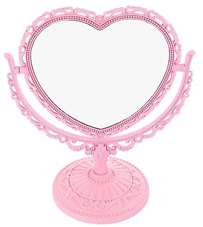 Healeved 2stücke Vintage Herzform Doppelseitiger Schminkspiegel Für Tisch Design Mit Stabilem Kunststoffrahmen Für Make-up Und Schönheitspflege Im Schlafzimmer
