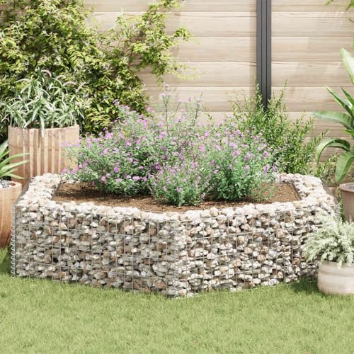 Gaviones - Jardinera hexagonal de acero galvanizado, cesta de gaviones para piedras y plantas, plata, 200 x 173 x 40 cm