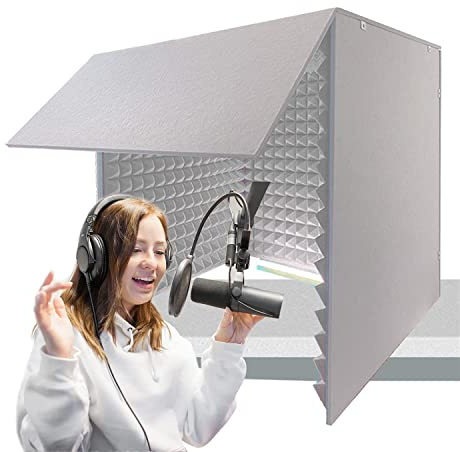 Desktop Sound Proof Foam Panels Soundproof Booth 80 * 80 * 80CM Soundproof Cover Vocal Recording Booth Sound Booth Microphone Soundproofing Acoustic Foam Panel for Studio，Yellow