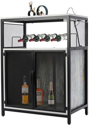 Armoire de bar à vin moderne avec prise de courant RVB et support en verre, table à liqueur sur pied pour la maison et la salle à manger.