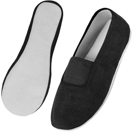 Comfyouth Gymnastikschuhe Mädchen Jungen Damen Atmungsaktiv Turnschläppchen Kinder Rindsleder Sohle Turnpatschen Unisex Schwarz Schläppchen