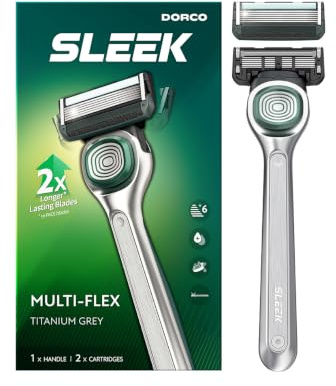 DORCO Elegante sistema de afeitado de seis cuchillas con tecnología Multi-Flex, mango de precisión y 2 cartuchos incluidos