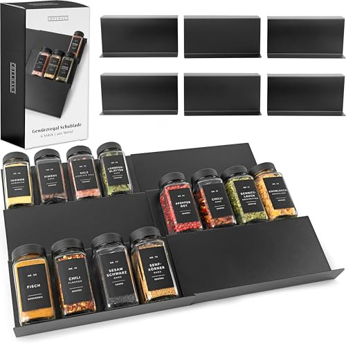 EDELHAUS Gewürzregal Schublade, Gewürz Organizer Schublade, Küchen Gewürzregal Ausziehbar für bis zu 30 Gewürzgläser Gewürztreppe für Gewürzschublade Schubladeneinsatz Schwarz (Gläser nicht enthalten)