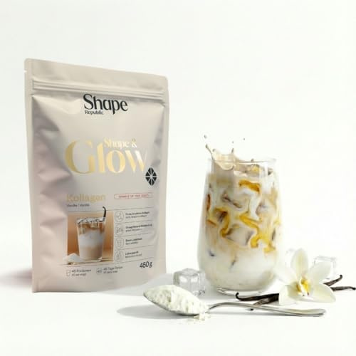 SHAPE REPUBLIC Kollagen Pulver Vanille 450g - Premium Kollagenpeptide Typ 1 & 3 - Bioaktives Kollagen Hydrolysat - Gute Löslichkeit