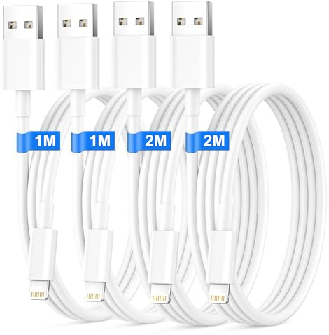 Câble iPhone [1+1+2+2M/Lot de 4] Certifié MFi, Cable Chargeur iPhone pour iPhone 14 13 12 11 Pro Max/XS/XR/8/7/6/SE, Câble Lightning USB iPhone Cable Cable iPhone USB Cordon iPhone Fil Charge Rapide