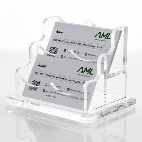 AIMOLLY Acryl Visitenkartenhalter 2 Fächer Transparent: Visitenkarten Aufsteller für Schreibtisch, Büro, Messe, Hotel, Klinik & Visitenkarten Aufbewahrung, fasst 120 Visitenkarten