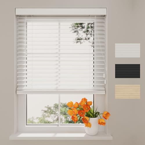 Radeco® Holzjalousie innen Weiß 80 x 130 cm (BxH), 50mm Lamellen aus Paulownia Holz, Breiten von 50 bis 250 cm erhältlich, Innenjalousie, Fenster Jalousien