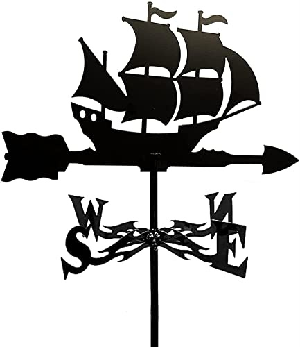 Segelboot-Wetterfahne, Richtungsanzeige, Retro, hohles geschnitztes Design, Edelstahlfahne, Wetterhahn, schwarzes Metall, für Garten, Hinterhof, Dach