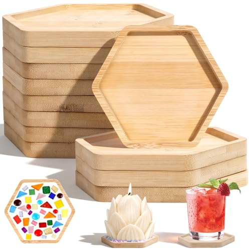 Niuny Untersetzer Holz Bambus Untersetzer 12Stk Mosaik Untersetzers Kerzenuntersetzer Holzuntersetzer Kerzen Untersetzers Kerzenteller Holz für DIY Basteln Mosaikzubehör Getränke Kaffee Trinkbecher