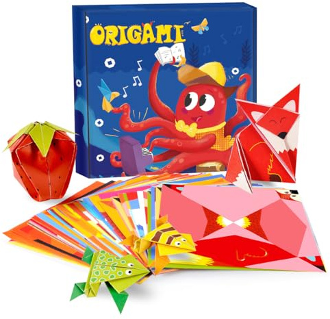 PYEUIFT Kit Origami Per Bambini, 108 Fogli 14x14cm, Carta Origami, Origami Per Bambini, Fogli Origami, Carta Colorata, Für Bambini Ab 3 Anni Lavoretti Creativi