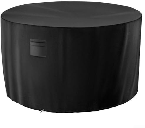 Housse de protection ronde pour meubles d'extérieur, table ronde, tissu Oxford 600D, imperméable, anti-poussière pour table de jardin avec sangles réglables, noir (121,9 x 71,1 cm)