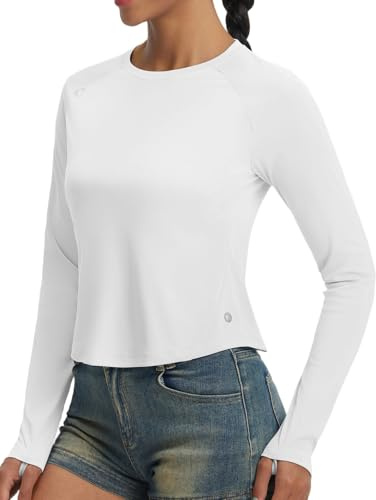 baleaf Womens Long Sleeve Running Tops Cropped UV Sun Protection Quick Dry | Lightweight Shirts UPF 50+ for Gym Hiking Sports Workout