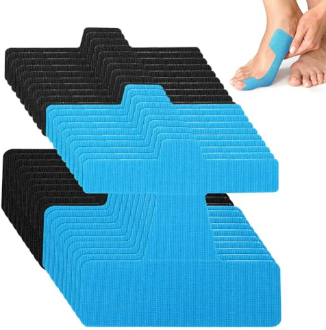 Hallux Valgus Kinesiotejp, 20 stycken förskurna sport- och fysiotejp för tå och fot, förskuren kinesiologitejp för bolltår, hudvänlig och latexfri (10 x svart + 10 x blå)