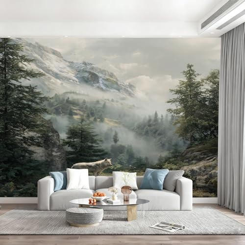 3D Papier Peint Intissé Paysage De Jungle Brumeuse (Vert) Papier Peint Panoramique Pour Salon Chambre D'Enfant Poster Mural xxl Paysage De Montagne Enneigée Décoration Murale 350x256cm(L x H)