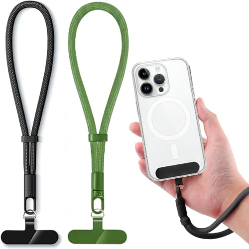 Modubu 2 Pack Phone Wrist Strap, Adjustable Cellphone Lanyard with Tether Tabs, Hand Strap for iPhone and Android, Comfortable Hands-Free Mobile Phone Lanyard (Black & Green)