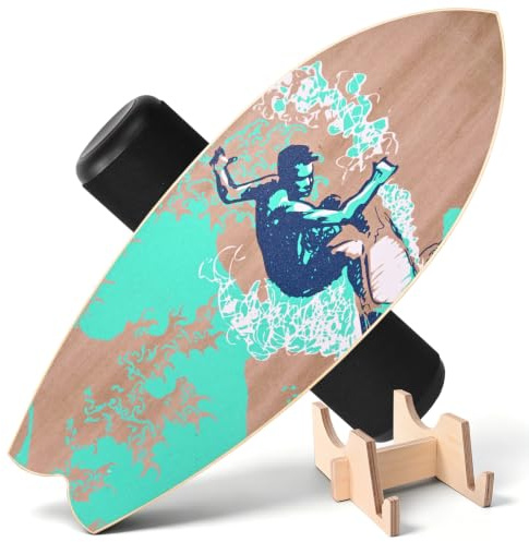 Yigowyigo Balance Board 75x28cm 15mm Dickes, Tragfähigkeit 150Kg Holz Balanceboard Erwachsene Kinder mit Rolle & Stand, Core Training Gleichgewichtsboard für Surf, Skate, Yoga & Fitness