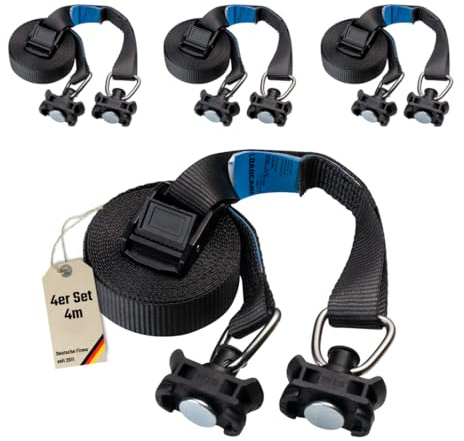 LOADCARE 4er Set 4m Zweiteiliger Spanngurt mit Klemmschloss Befestigungsgurt Schnellspanngurt für Airlineschine Zurrschiene 175 daN (schwarz)