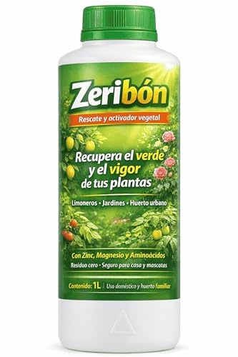 Zeribon 1L – Activador nutricional para plantas debilitadas | Recupera color y vigor en limoneros, rosales y huerto | Con Zinc, Magnesio y Aminoácidos | Uso doméstico seguro