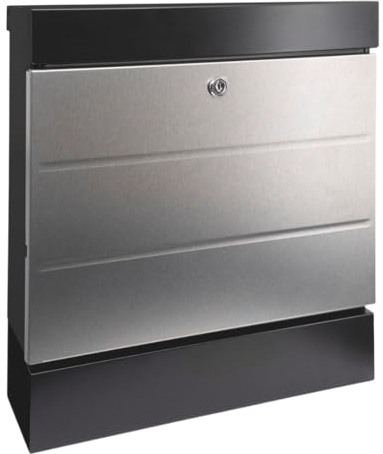 Burg-WÄCHTER Boîte aux Lettres avec Compartiment à journaux sans Plaque Nominative, Acier/INOX, Vernis, résistante à la Corrosion, Format d’Introduction DIN C4, 2 clés, Newyork 6850 B+S, Noire/INOX