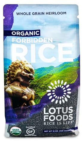 Lotus Foods Organic Forbidden Rice - Black Rice Organic, Purple Rice, Black Rice Bulk, Gluten Free Heirloom Rice, Whole Grain, Non GMO, Vegan - 15 Oz Bag (Pack of 1)