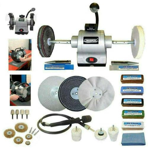 Draper 8 550W Bench Grinder Polisher with Pro-Max 8 Deluxe Metal Polishing Kit