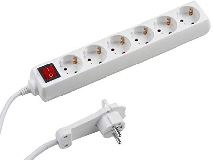 Meister 7430880 Multiprise 6 prises - Fiche extra plate - Câble de 2 m - Blanc - Intérieur IP20 - Interrupteur lumineux