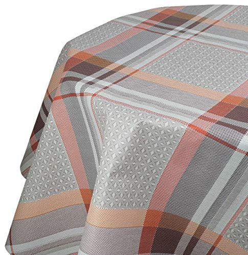 Wachstuchtischdecke Wachstuch Tischdecke Gartentischdecke Rund Oval Robust Kariert Orange Beige Oval ca. 140 x 160 cm abwaschbare Wachstischdecke